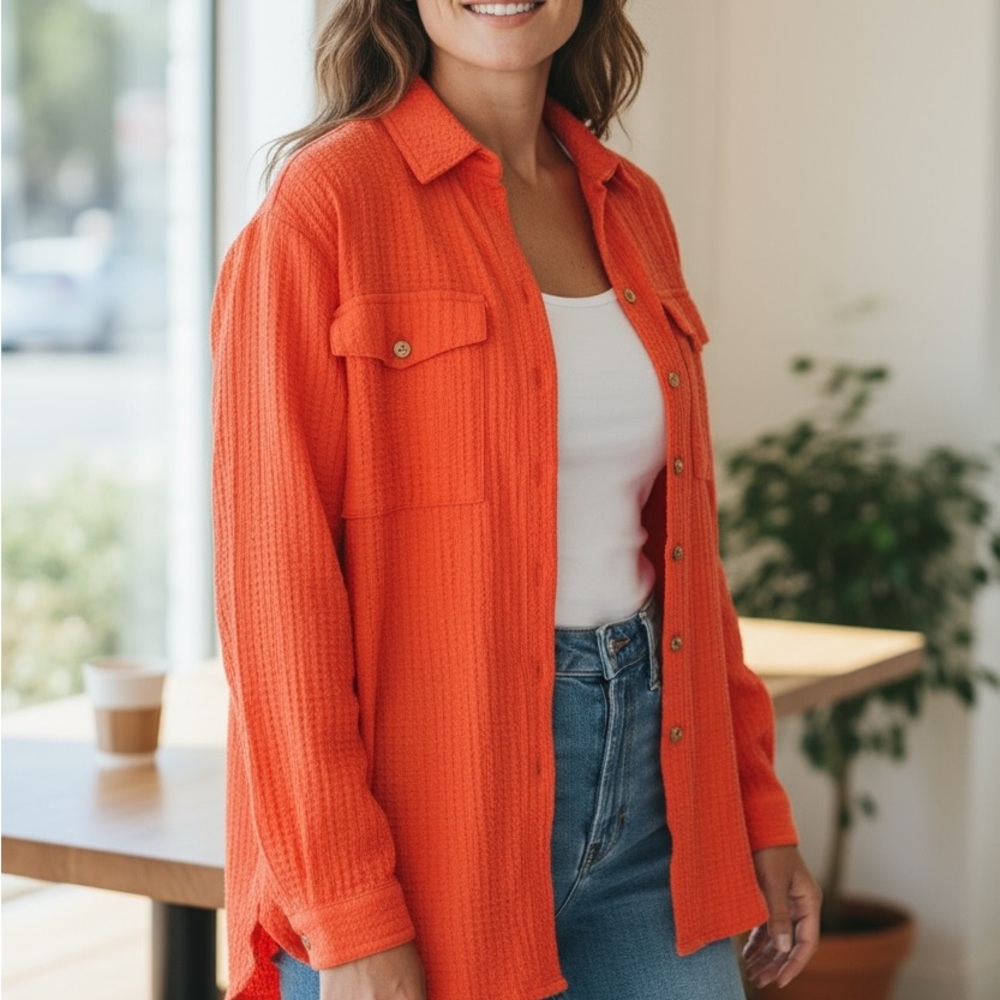 Button-up Top From Ruby Rd. Pink Plus Size 2x Waffle Knit Plus Size LS button Up